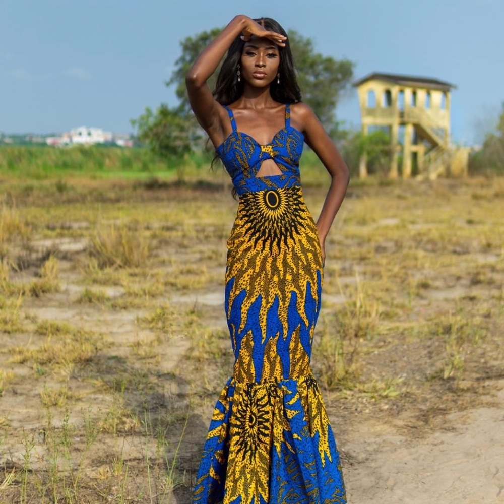 True Fond Blue and Yellow Long  Azura Sun Dress